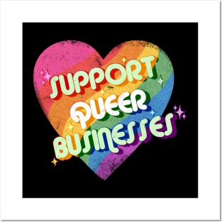 Support Queer Businesses Vintage Distressed Design Posters and Art